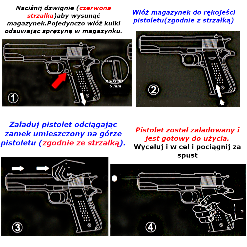Pistolet COMBAT MASTER na kulki ASG Imitacja Broni AIRSOFT GUN 6mm+ Tarcze