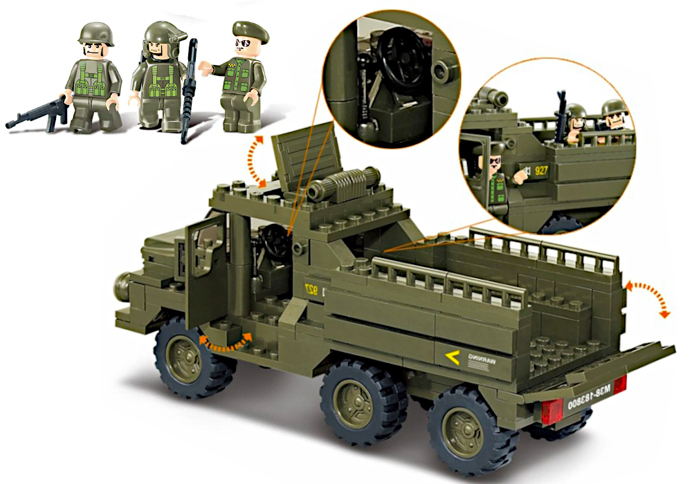 Klocki Wojsko Ciężarówka Transportowa Wojska, armia+4 figurki Tomdorix