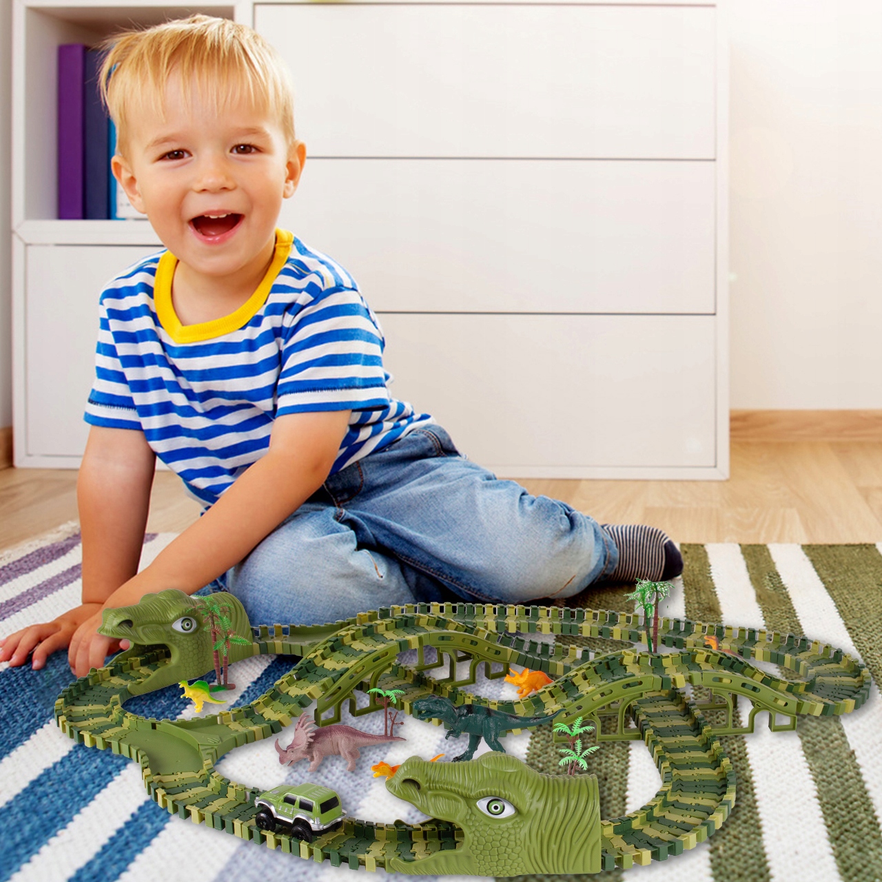 MEGA TOR WYŚCIGOWY XXXL DINOZAUR DINO PARK 240 el. Wysokość produktu 63 cm