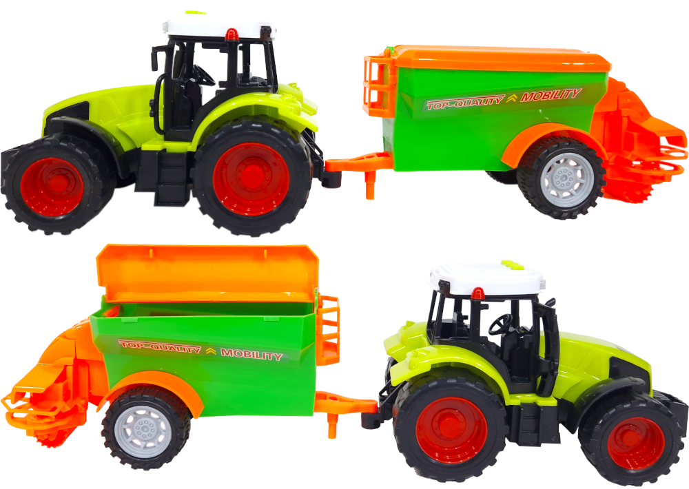 Traktor Ciągnik Na Baterie Z Przyczepą Rozsiewacz Do Nawozu Światło Dźwięk TOMDORIX