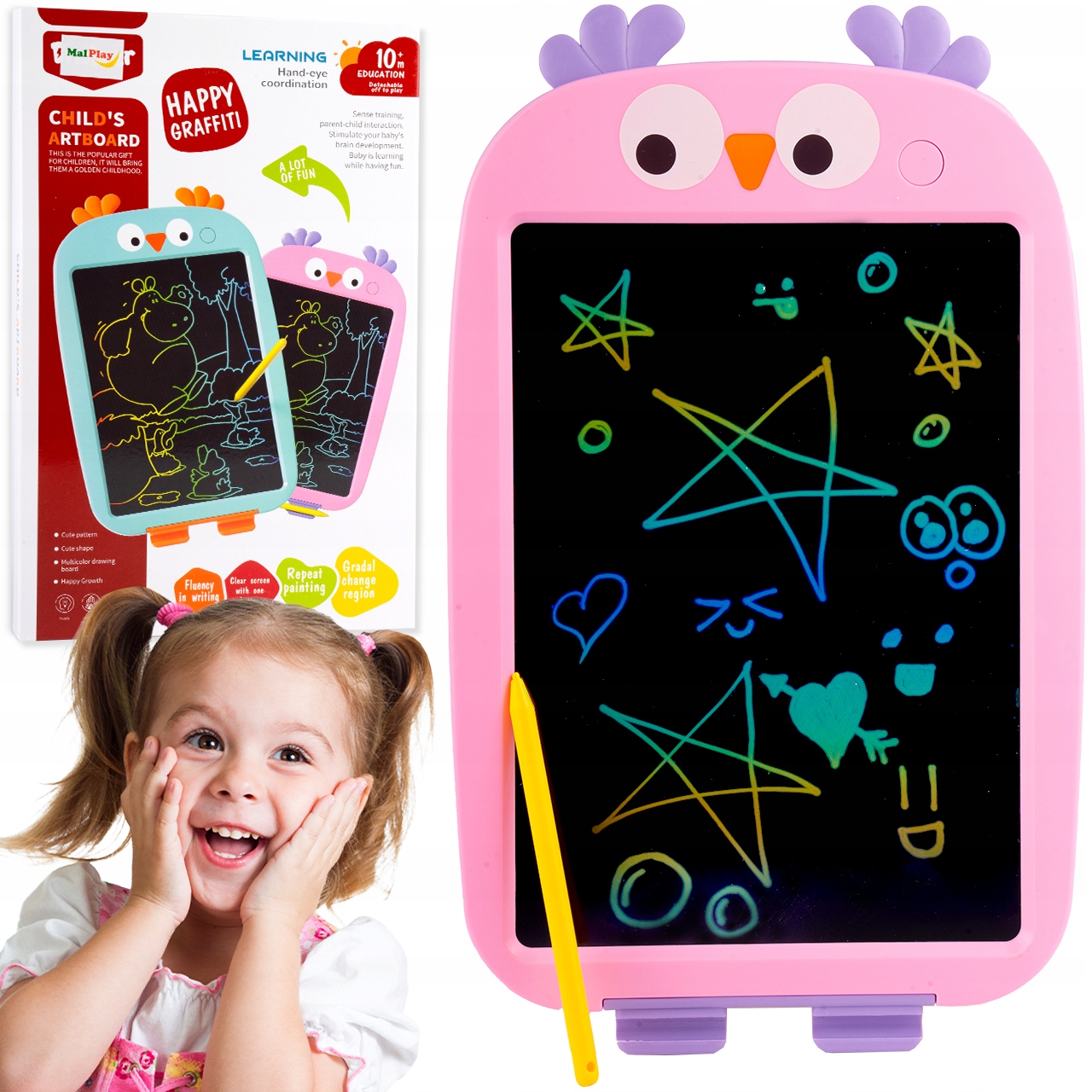 TABLICA ZNIKOPIS EKRAN LCD SÓWKA TABLET GRAFICZNY Z DŁUGOPISEM DO NAUKI