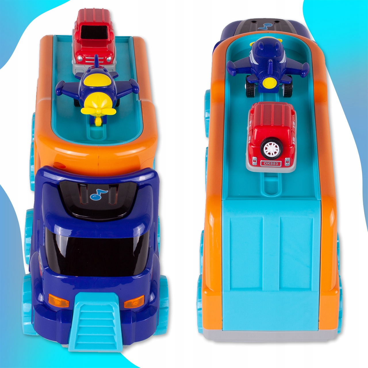 LAWETA DUŻA CIĘŻARÓWKA TIR Z AUTAMI I SAMOLOTEM Baterie 2AA