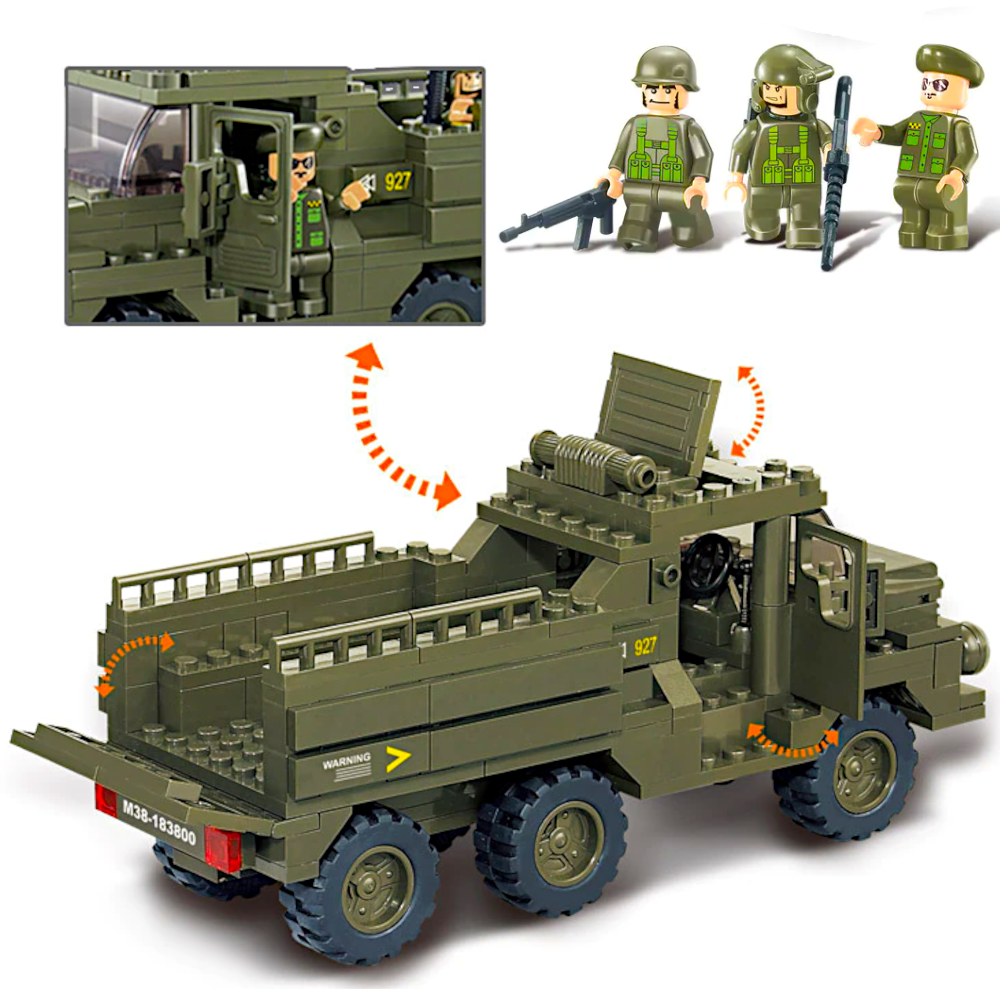 Klocki Wojsko Ciężarówka Transportowa Wojska, armia+4 figurki Tomdorix
