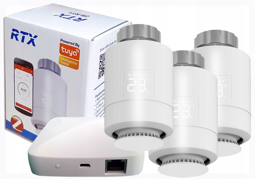 4x Głowica RTX Termostat + Bramka ZigBee LAN TUYA SET4 – Inteligentne ogrzewanie w Twoim domu