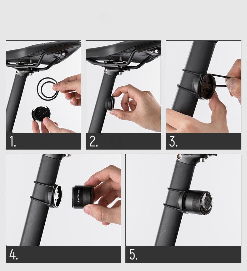 Sposób montażu lampki rowerowej tylnej LED Wozinsky WRBLB2 na sztycy rowerowej