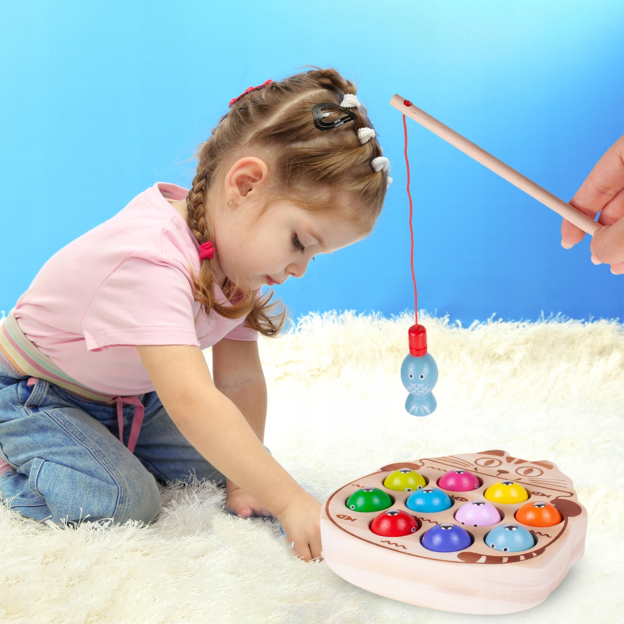 GRA DREWNIANA ŁOWIENIE RYBEK MAGNES KOTEK + WĘDKI Materiał drewno plastik