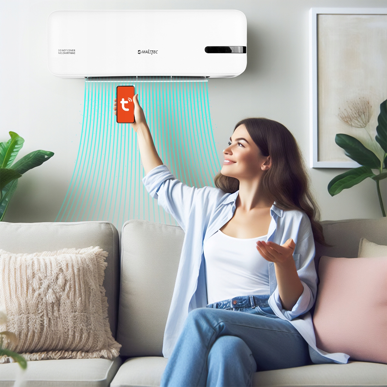 KURTYNA POWIETRZNA GRZEJNIK ENERGOOSZCZĘDNY OSCYLACJA WIFI PILOT 2000W Szerokość produktu 54 cm