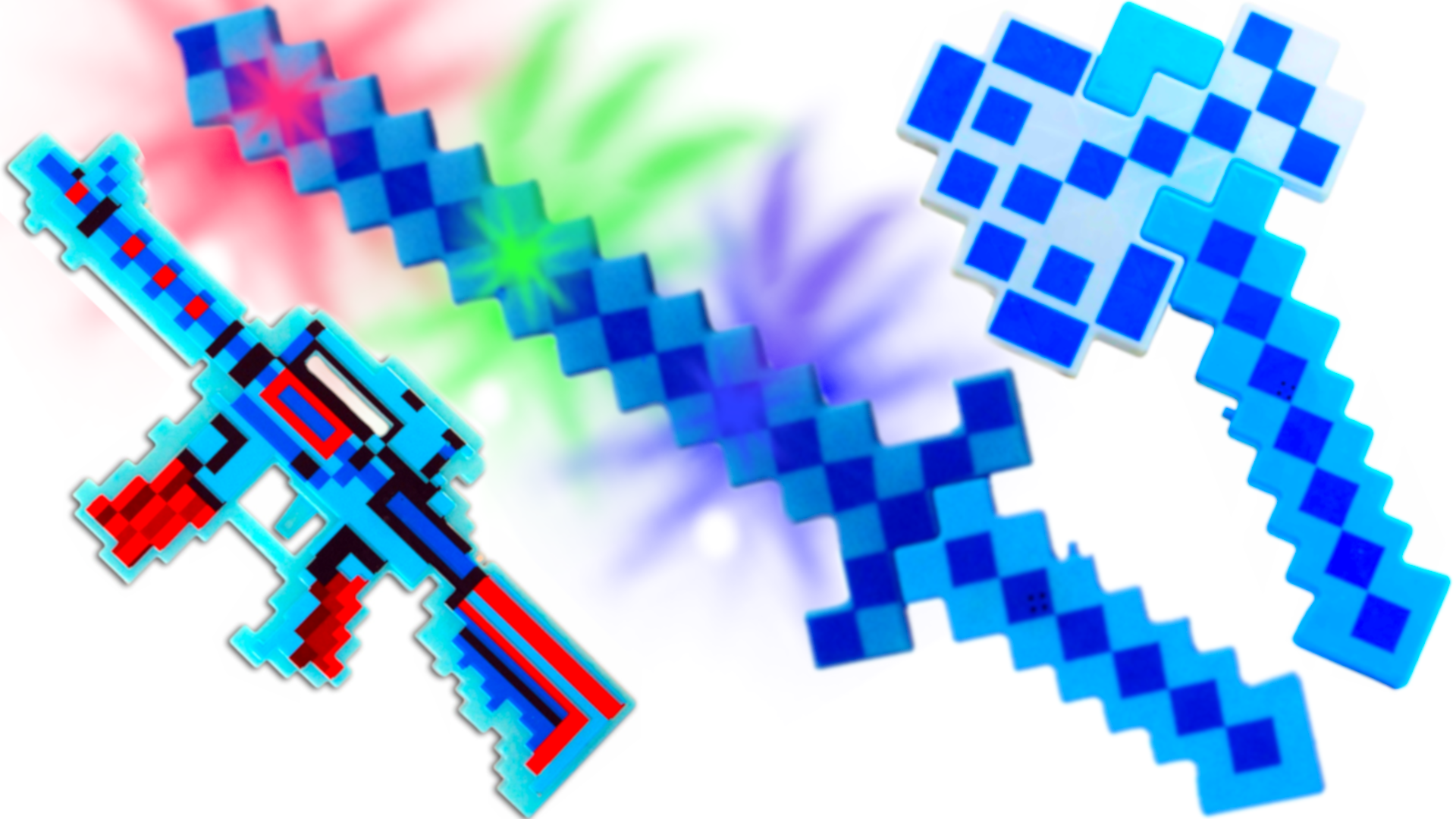 MINECRAFT Zestaw Diamentowy na Baterie Karabin Miecz Siekiera TOMDORIX