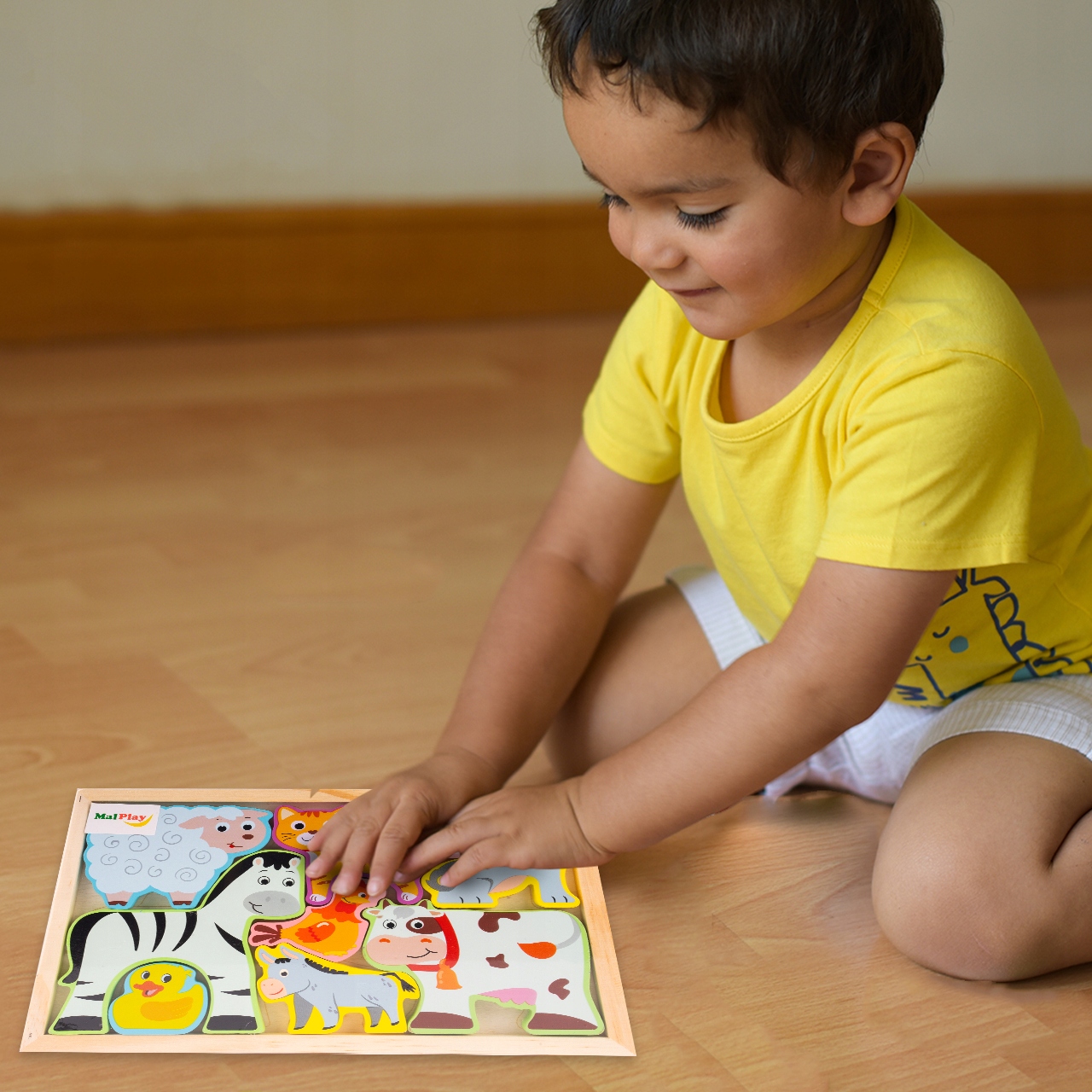 PUZZLE DREWNIANA UKŁADANKA FARMA ZOO ZWIERZĘTA MONTESSORI PLANSZA KLOCKI Głębokość produktu 14.7 cm