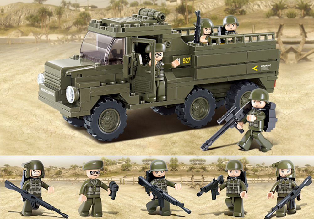 Klocki Wojsko Ciężarówka Transportowa Wojska, armia+4 figurki Tomdorix