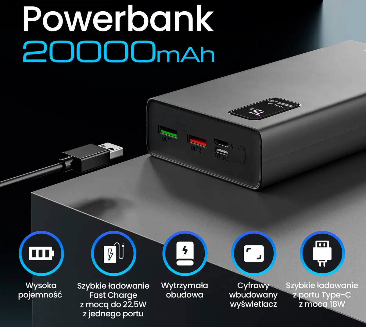 EXTRALINK EPB-068 20000MAH FAST CHARGING POWER BANK BLACK