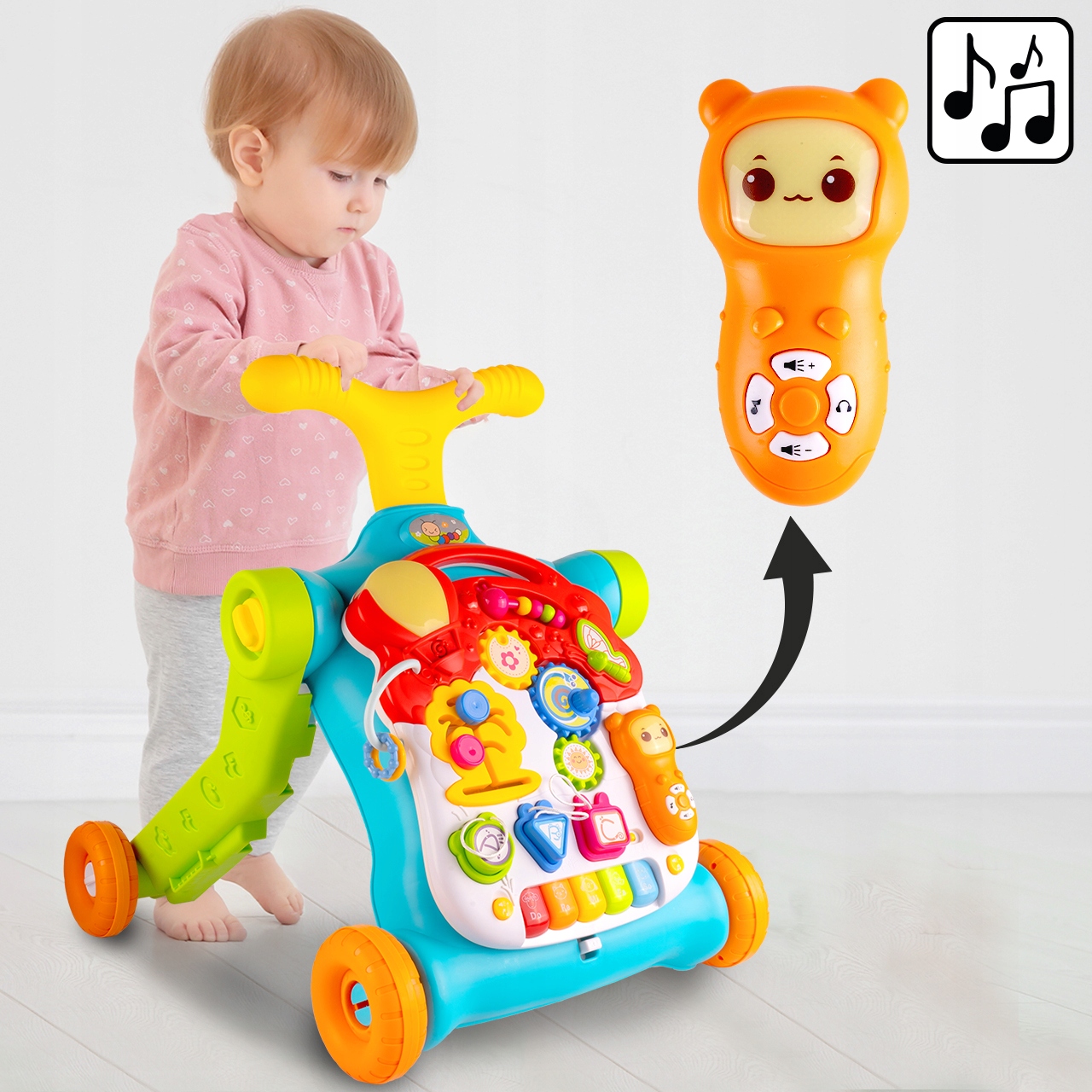 CHODZIK PANEL HULAJNOGA PCHACZ JEZDZIK STOLIK EDUKACYJNY SENSORYCZNY 5W1 Szerokość produktu 48 cm