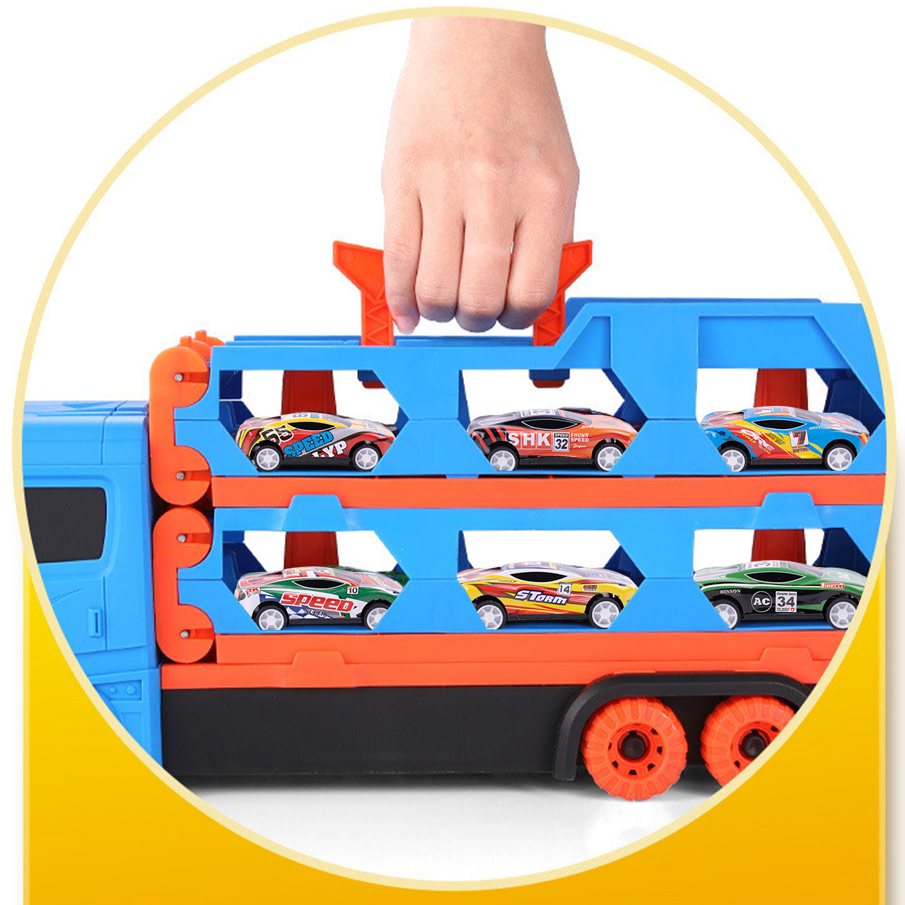 LAWETA TIR CIĘŻARÓWKA WYRZUTNIA RESORAKI MAŁE AUTA Wysokość produktu 11 cm