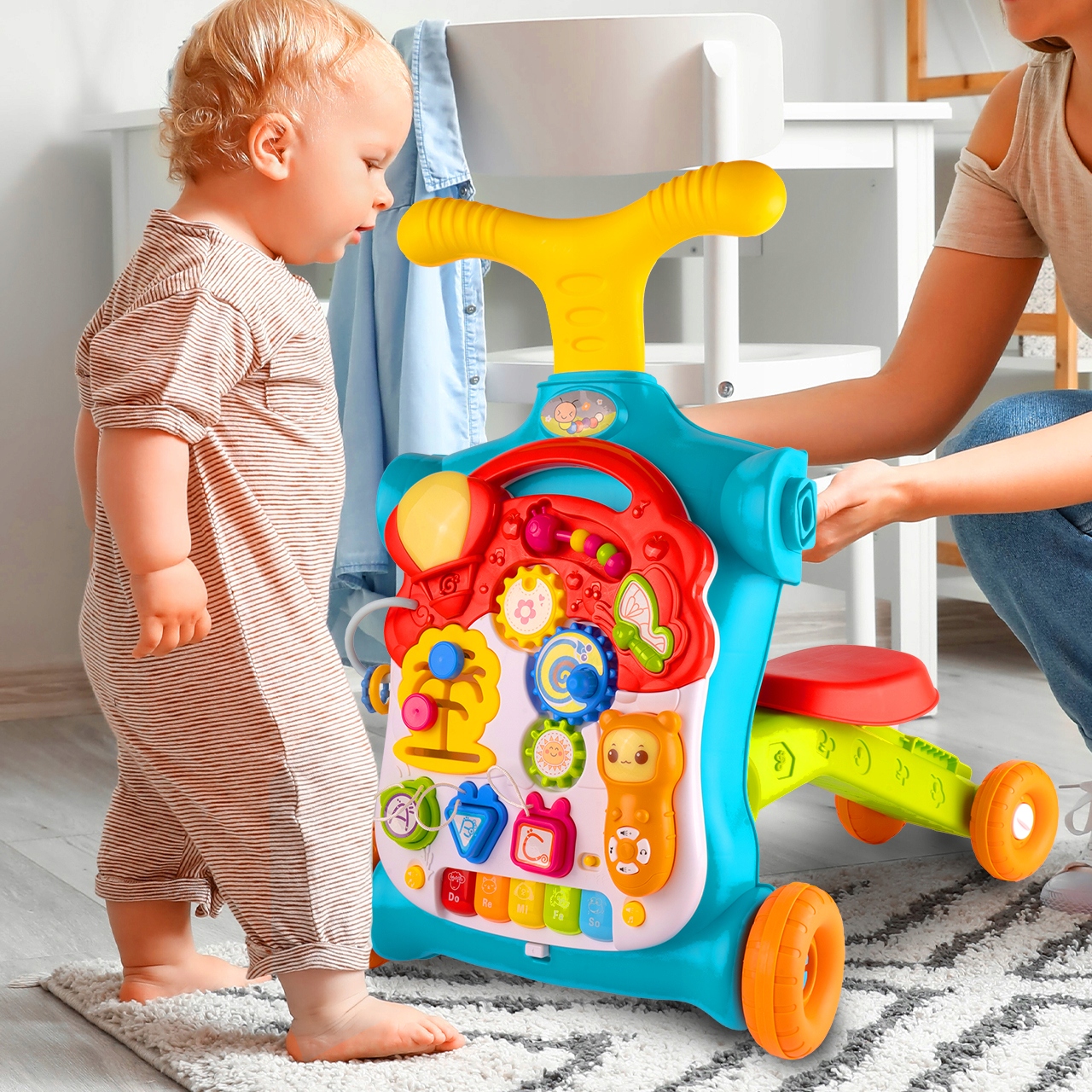CHODZIK PANEL HULAJNOGA PCHACZ JEZDZIK STOLIK EDUKACYJNY SENSORYCZNY 5W1 Materiał plastik