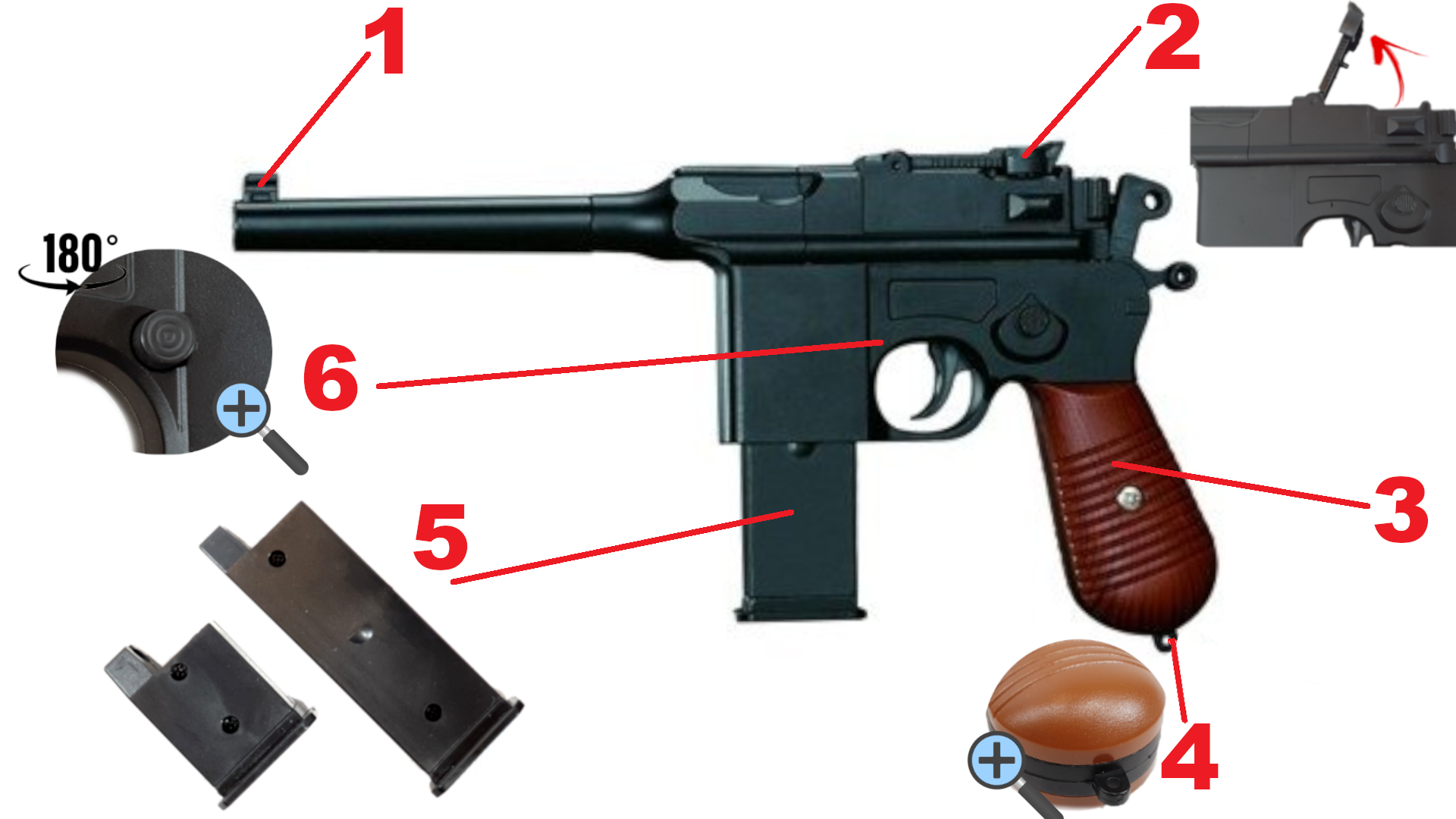 Pistolet Metalowy Na Kulki C96 MAUSER 100% METAL TOMDORIX
