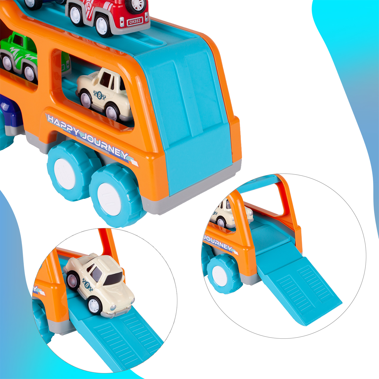 LAWETA DUŻA CIĘŻARÓWKA TIR Z AUTAMI I SAMOLOTEM Materiał Plastik