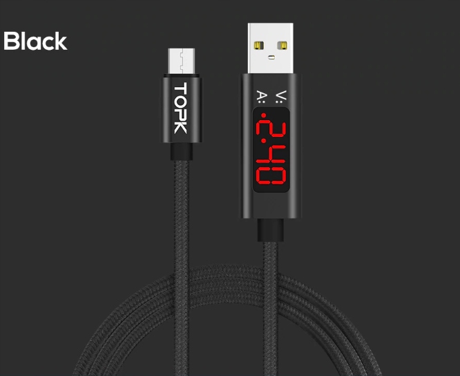 Kabel TOPK Micro USB 2,4A z wyświetlaczem Długość przewodu 1 m