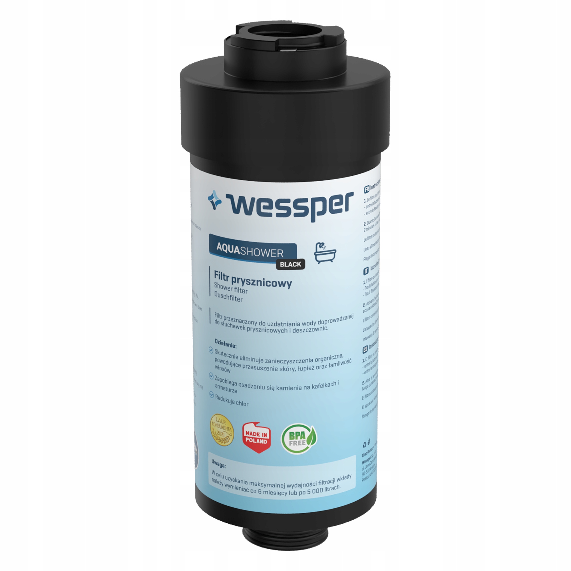 FILTR DO PRYSZNICA WESSPER AQUASHOWER CZARNY MAT Marka Wessper