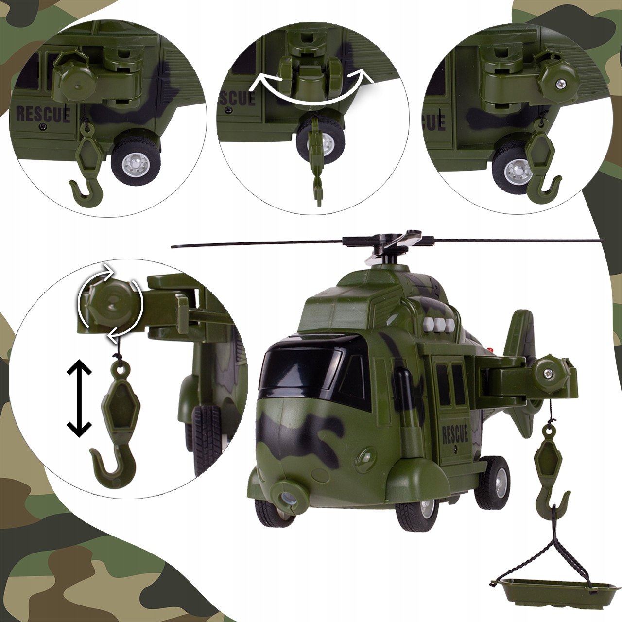 HELIKOPTER WOJSKOWY RATUNKOWY ŚWIATŁO DŹWIĘK DUŻY Efekty dźwiękowe podświetlenie LED świetlne