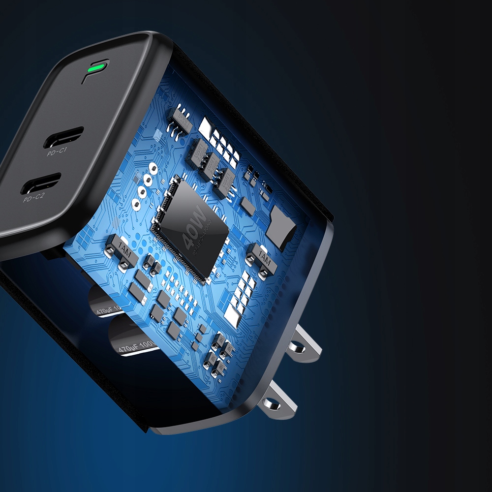 Szybka Ładowarka sieciowa 2 x USB C PD 40W TOPK Prąd wyjściowy 3000 mA
