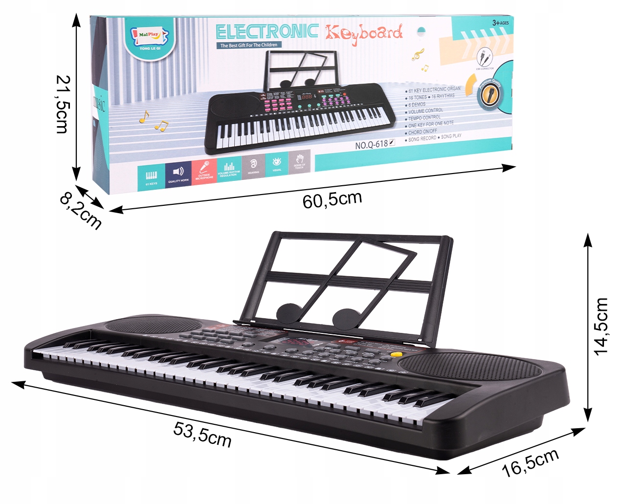 ORGANY ELEKTRONICZNE KEYBOARD PIANINKO DLA DZIECI MIKROFON 61 KLAWISZY Bohater brak