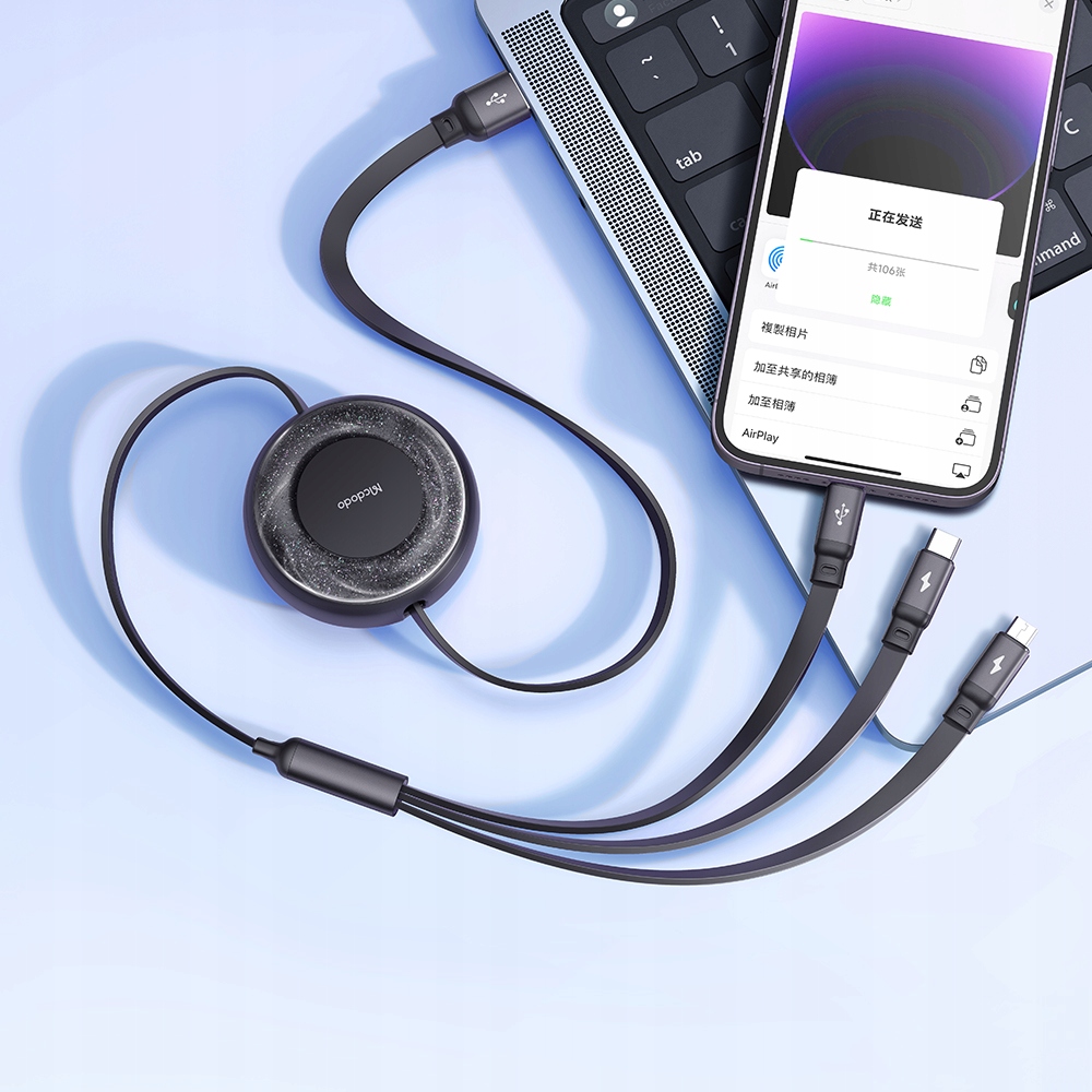 Uniwersalność z trzema końcówkami – USB-C, Micro USB, Lightning