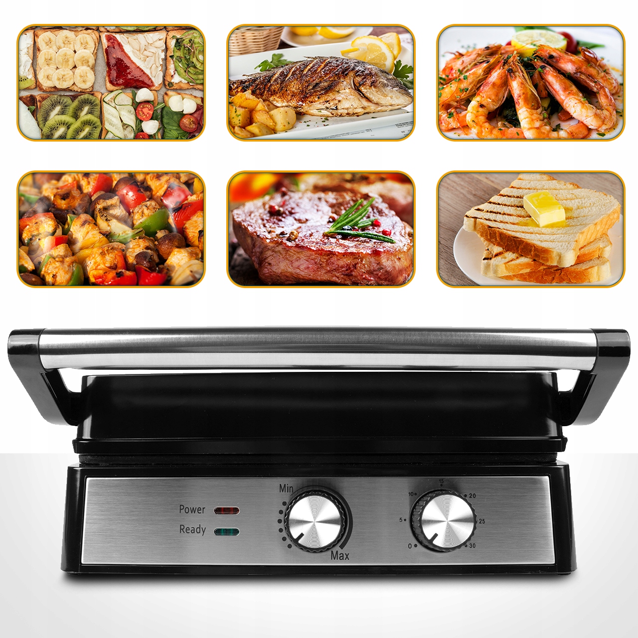 ROZKŁADANY OPIEKACZ GRILL ELEKTRYCZNY 2500W XXL Funkcje redukcja tłuszczu szybkie pieczenie odprowadzanie tłuszczu