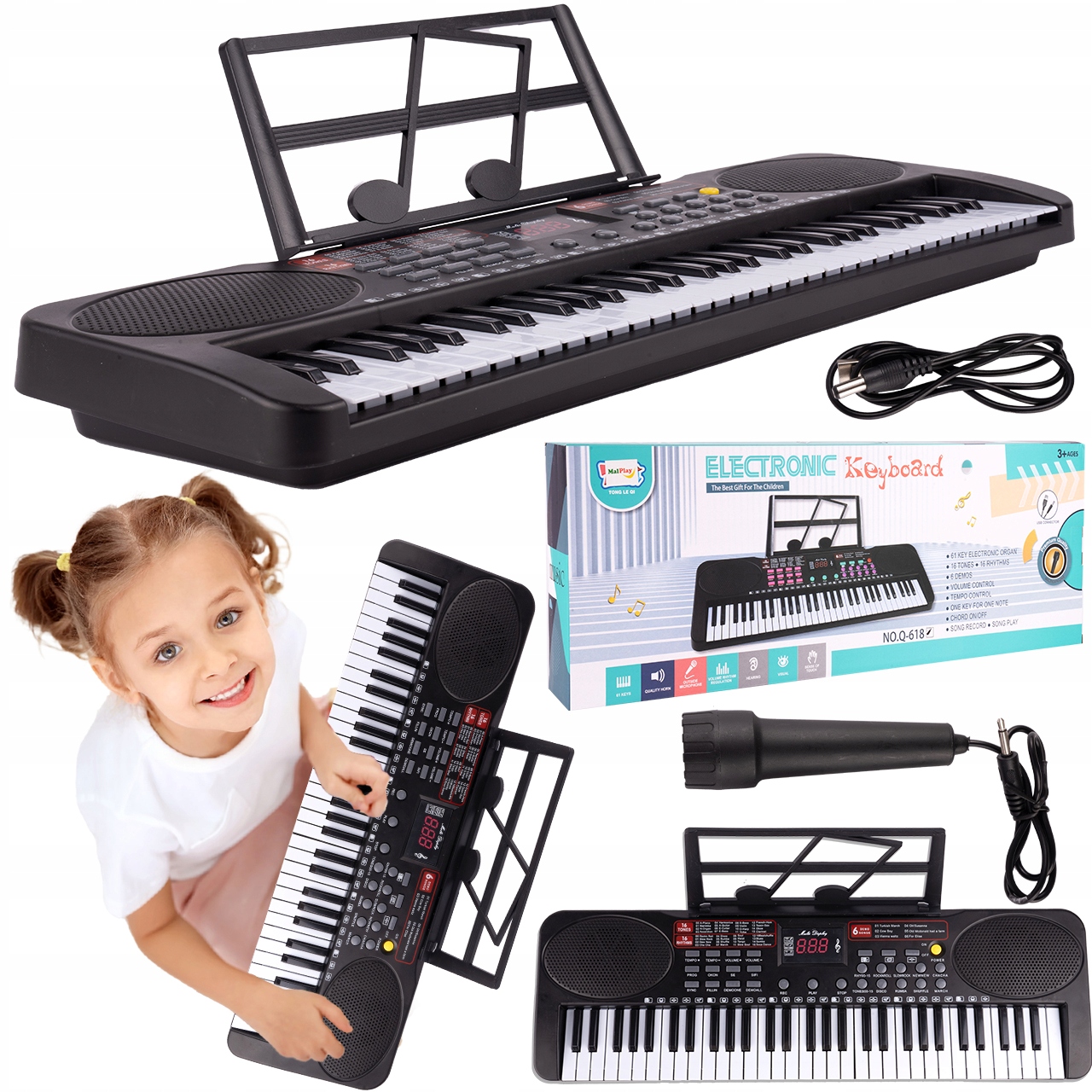 ORGANY ELEKTRONICZNE KEYBOARD PIANINKO DLA DZIECI MIKROFON 61 KLAWISZY Kod producenta 110817