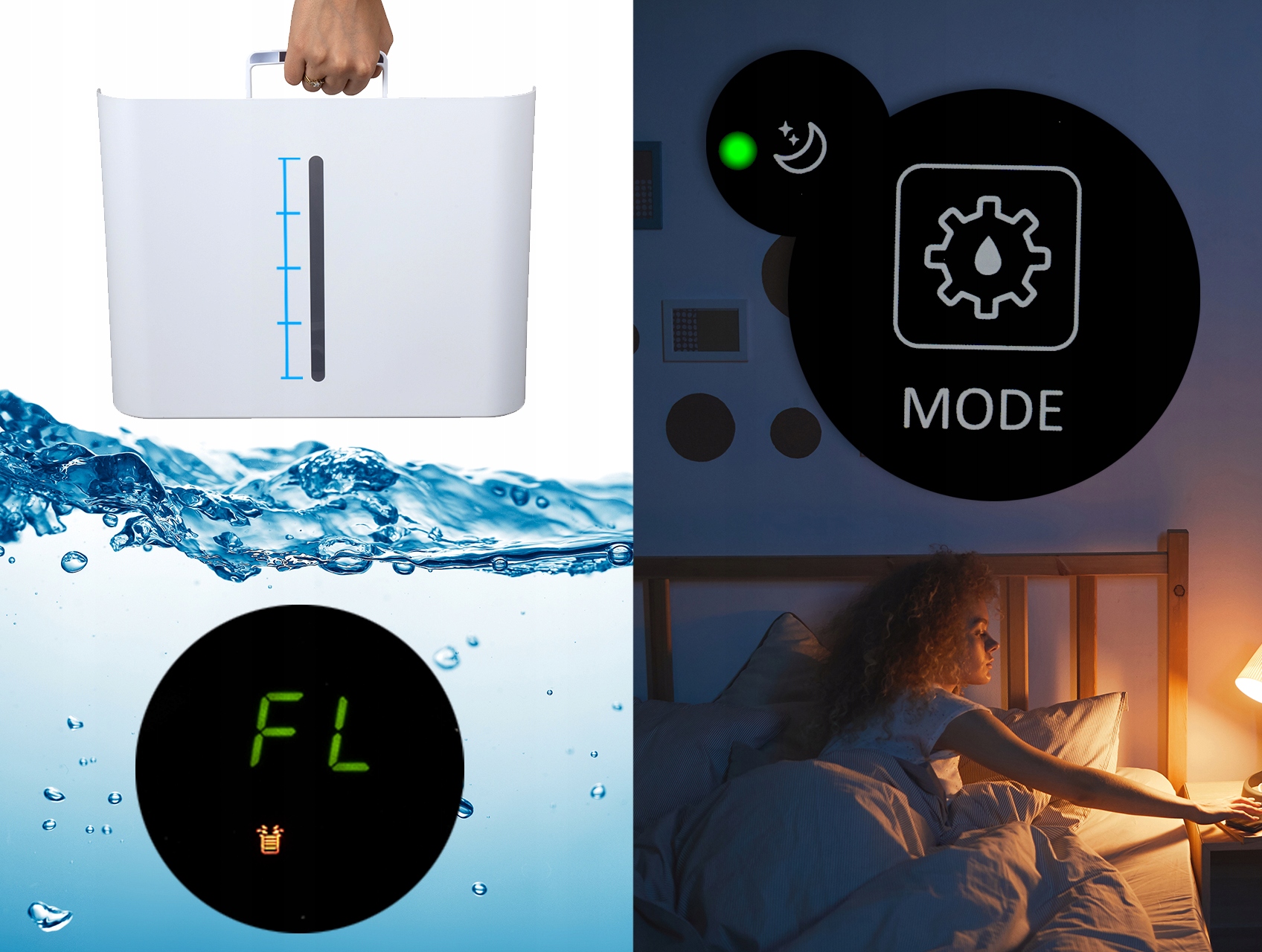 OSUSZACZ POWIETRZA POCHŁANIACZ WILGOCI 50L/H WiFi Tryby pracy odszranianie odprowadzanie wody