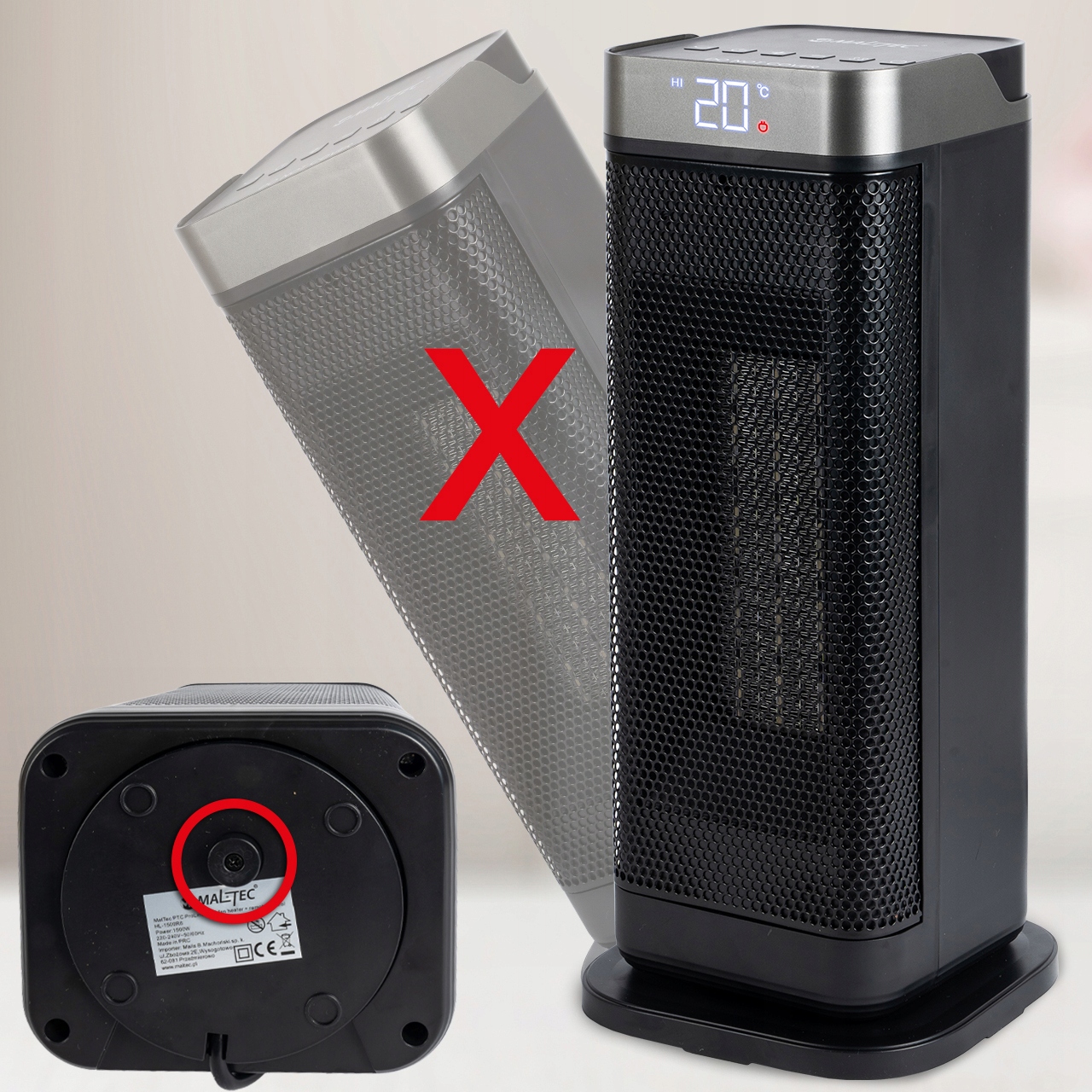 TERMOWENTYLATOR GRZEJNIK ELEKTRYCZNY FARELKA CERAMICZNA PTC 2000W LED PILOT Wysokość produktu 44.5 cm
