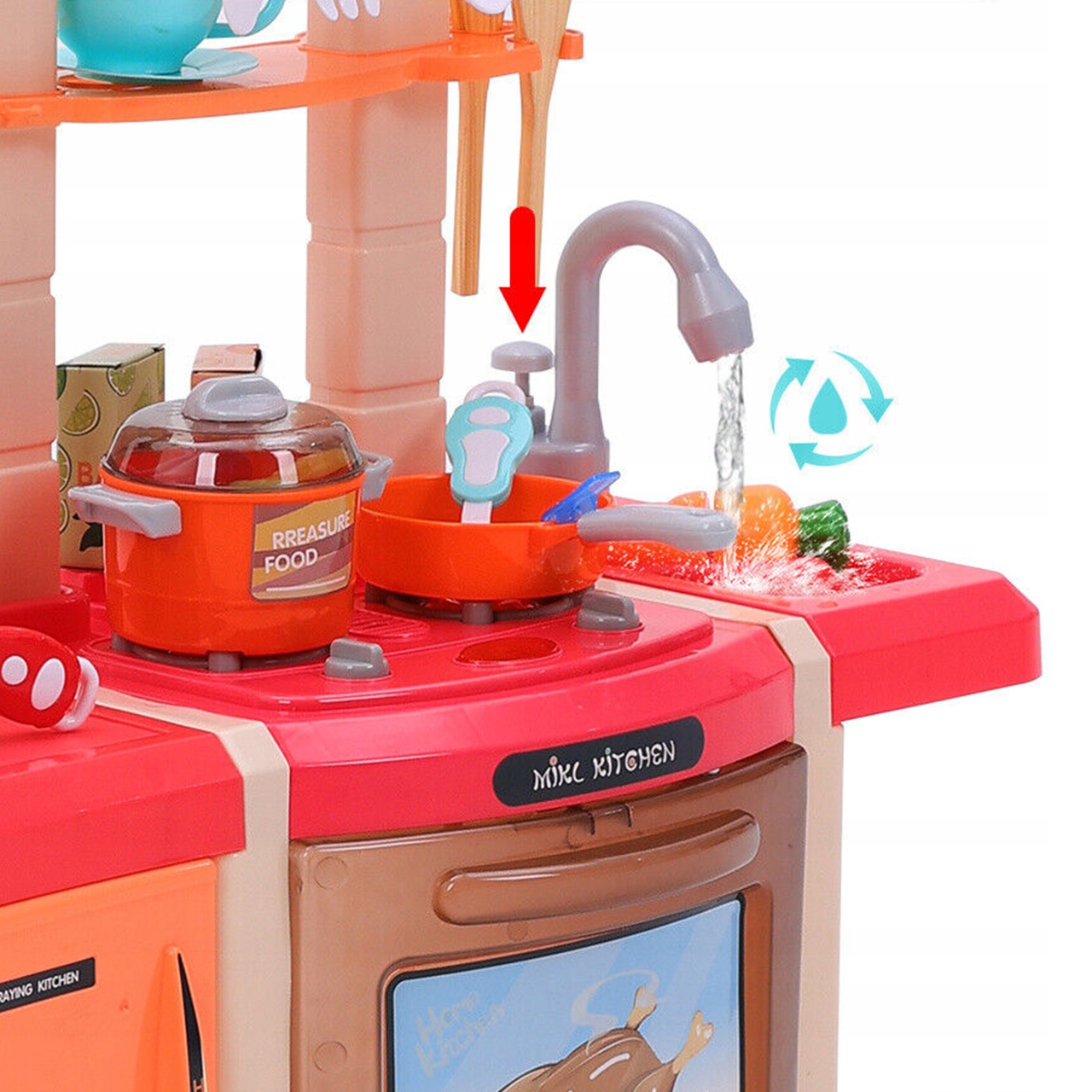 KUCHNIA INTERAKTYWNA DUŻA PIEKARNIK DLA DZIECKA DŹWIĘKI KRAN WODA GARNKI Głębokość produktu 13.5 cm