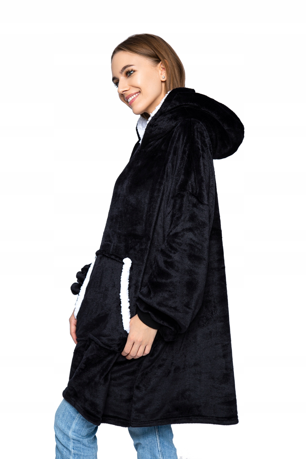CIEPŁA GRUBA DUŻA BLUZA Z KAPTUREM KOCOBLUZA KOC SZLAFROK OVERSIZE CZARNA EAN (GTIN) 5901386200464