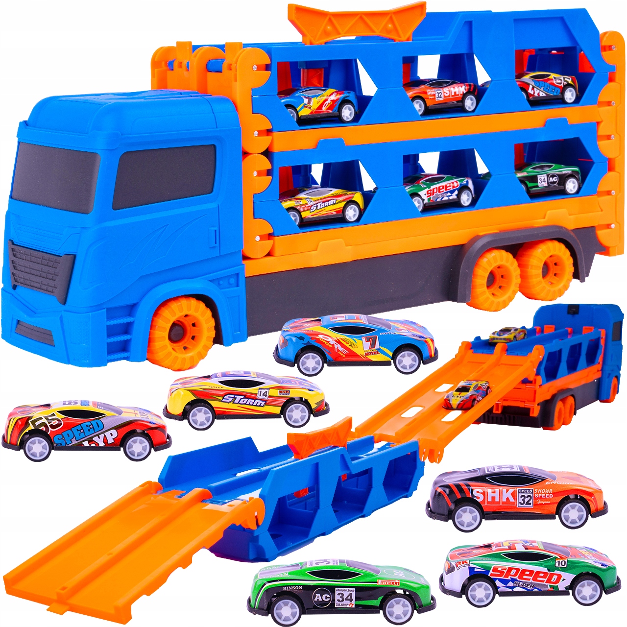 LAWETA TIR CIĘŻARÓWKA WYRZUTNIA RESORAKI MAŁE AUTA