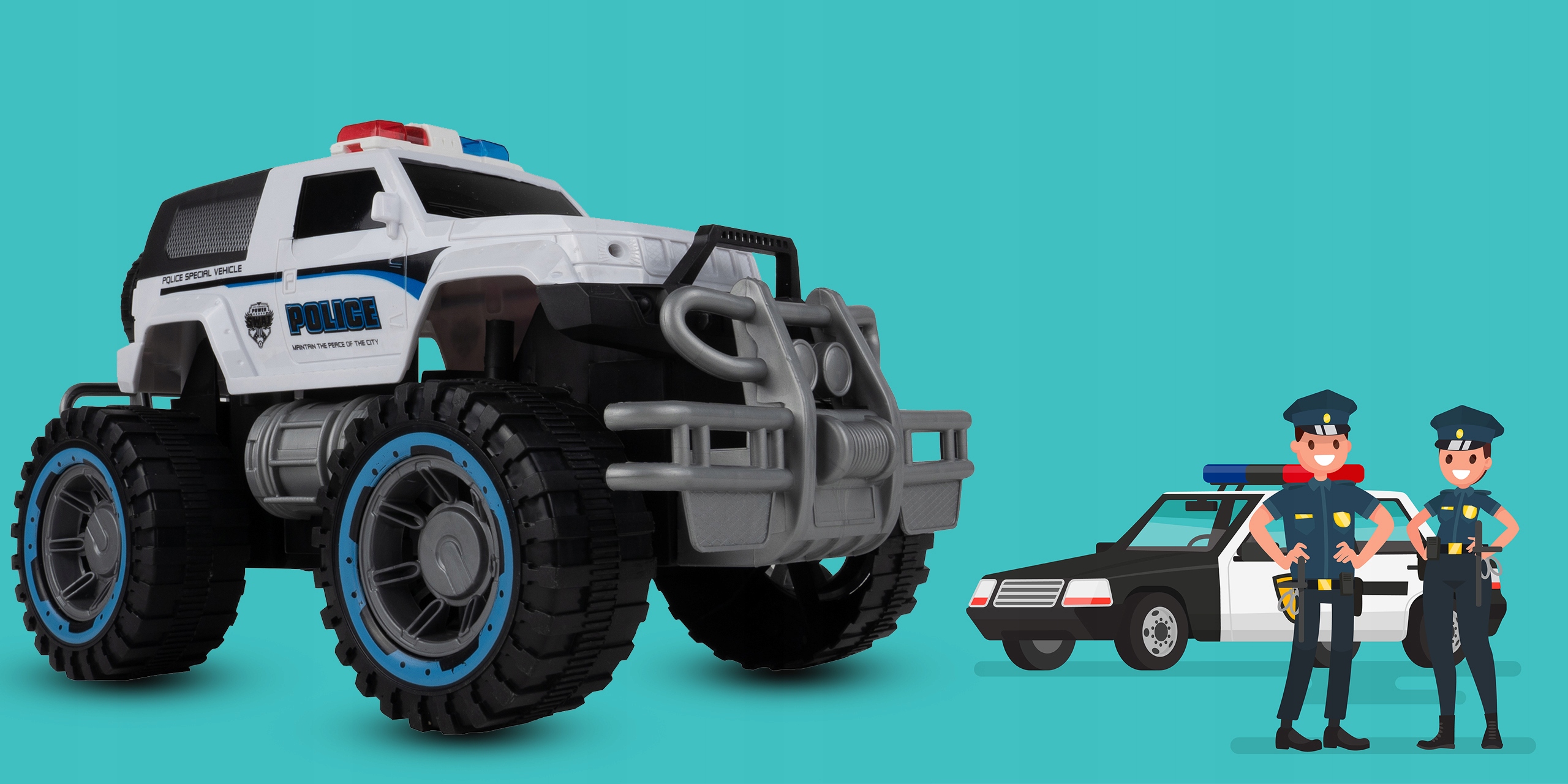 SAMOCHÓD AUTO MONSTER POLICJA Z NAPĘDEM RADIOWÓZ Długość produktu 25.5 cm