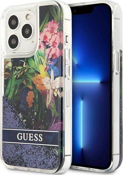 Guess Guess GUHCP13LLFLSB iPhone 13 Pro / 13 6,1" niebieski/blue hardcase Flower Liquid Glitter