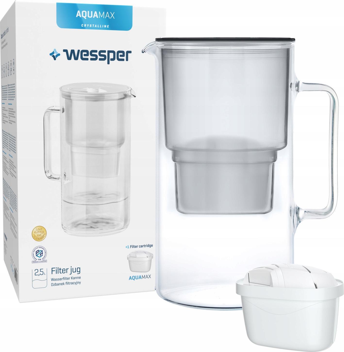 Dzbanek filtrujący Wessper Aquamax Crystalline czarny + 1 wkład