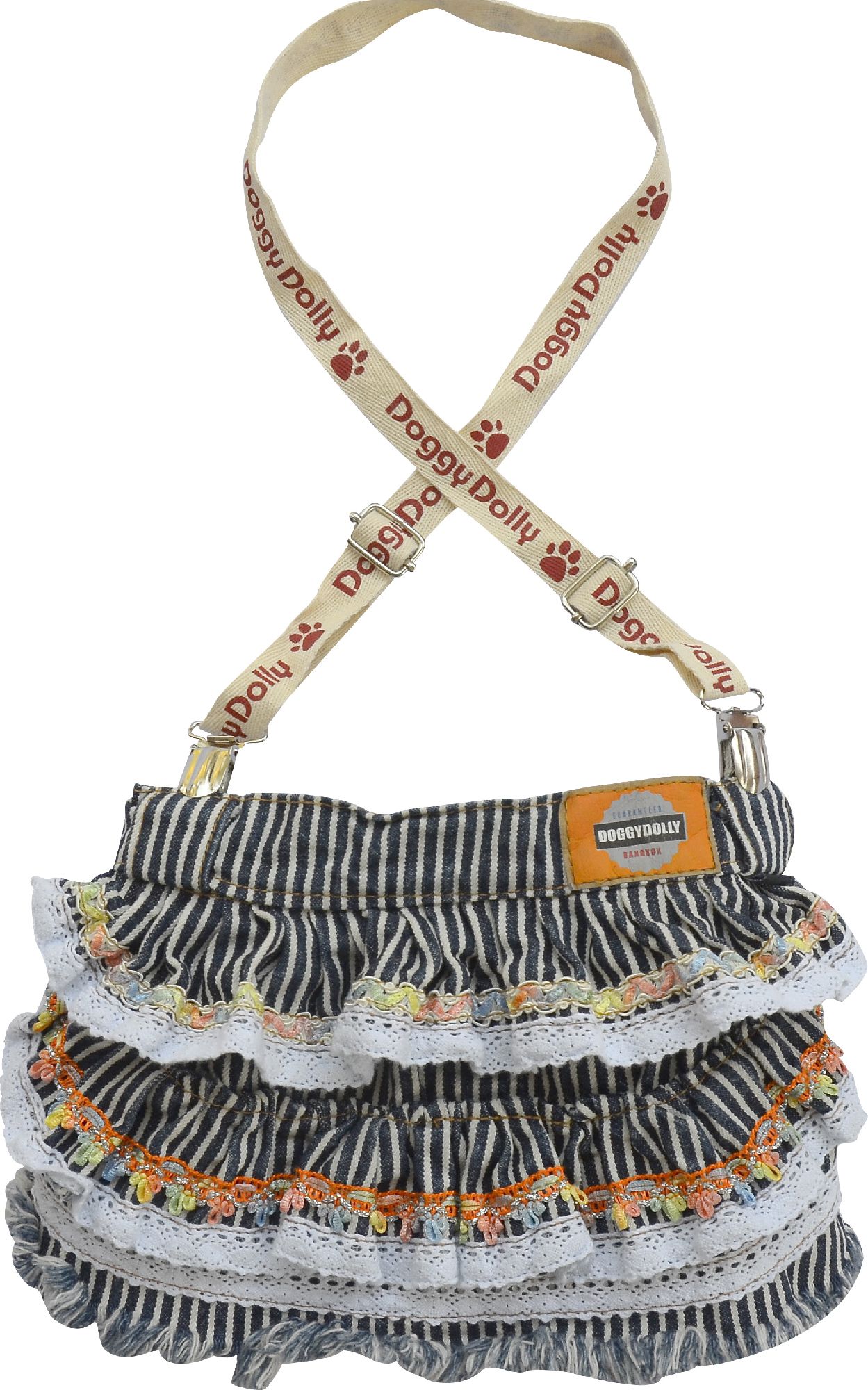 DoggyDolly Spódniczka w paski z szelkami, biało/niebieska, rozmiar -XL 33-35cm/51-53cm