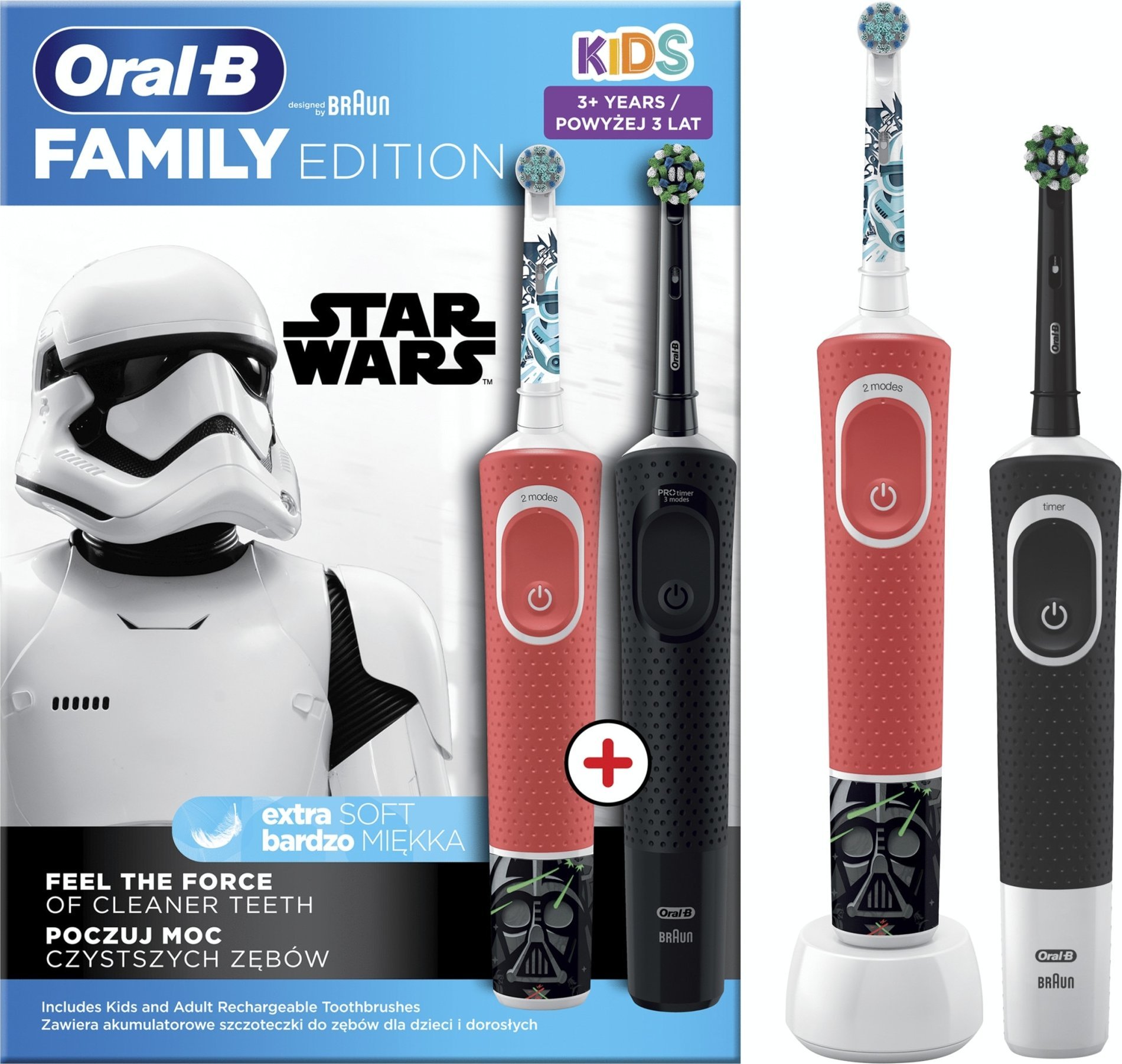 фото Набір із 2-х електричних зубних щіток Oral-B Vitality Kids D100 Star Wars + D103 Red