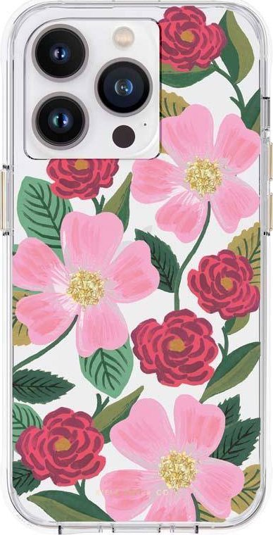 Rifle Paper Clear - Etui iPhone 14 Pro Max zdobione złotem (Rose Garden)