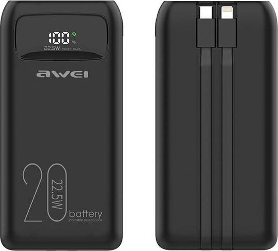 фото Зовнішній акумулятор (павербанк) Awei P169K 20000mAh Black