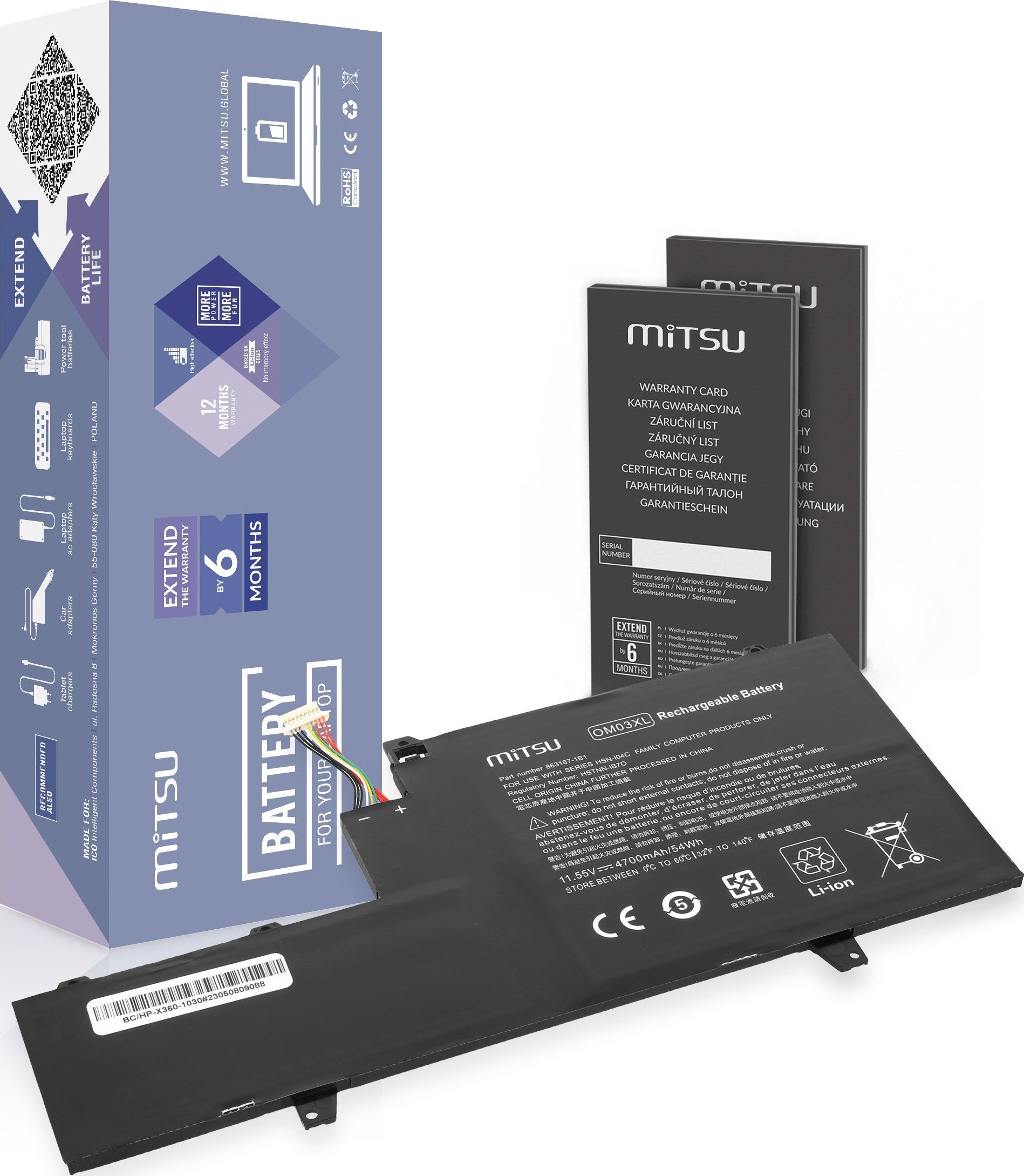 Zasilacz do laptopa Mitsu Bateria do OM03XL HP EliteBook x360 1030 G2