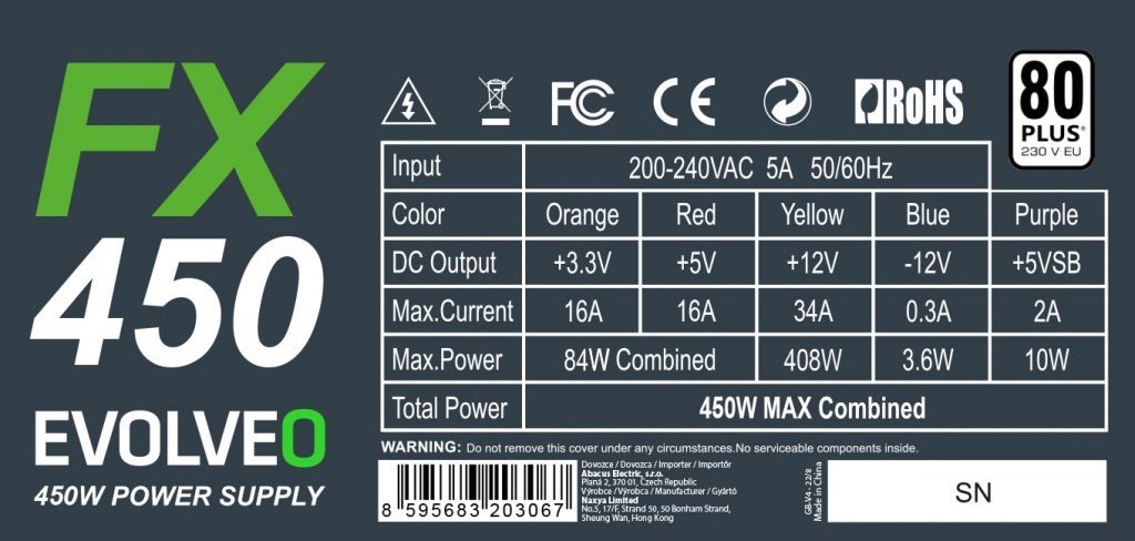 фото Блок живлення Evolveo FX 450W (CZEFX450)