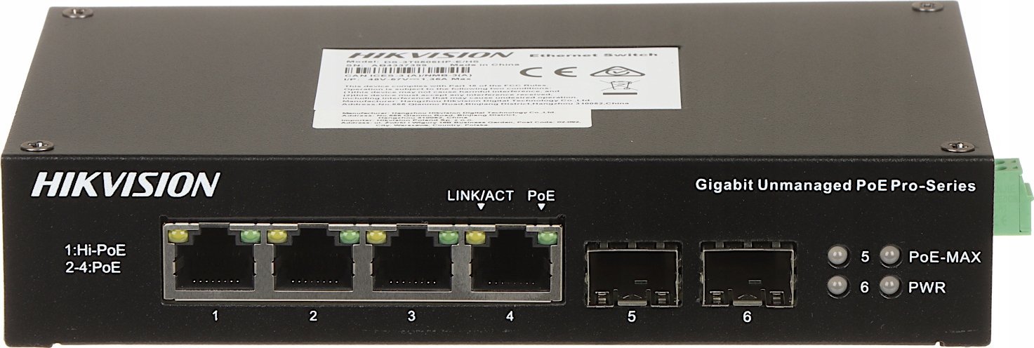 фото Комутатор некерований Hikvision DS-3T0506HP-E/HS