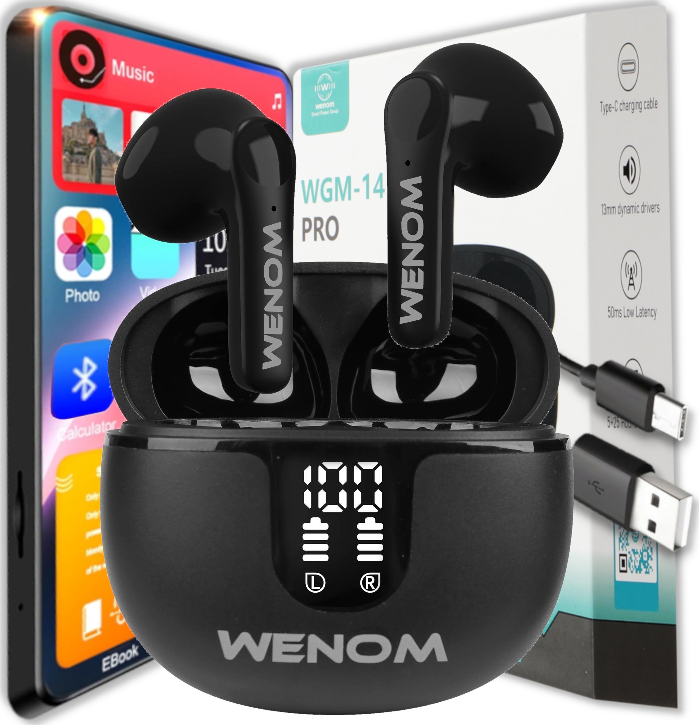 фото Навушники TWS Wenom WGM 14 Pro Black