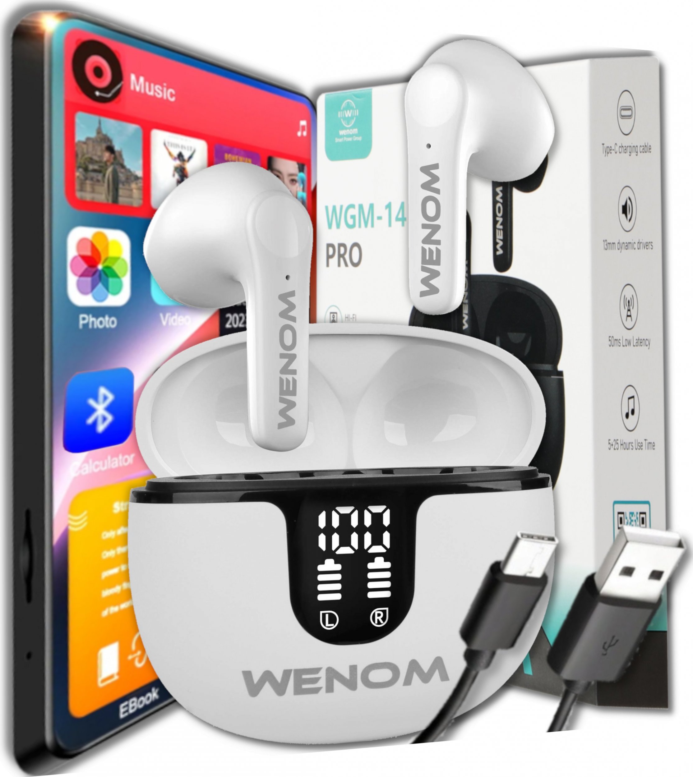 фото Навушники TWS Wenom WGM 14 Pro White