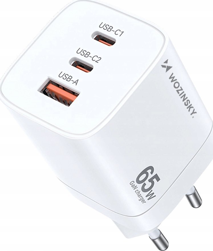 Ładowarka Wozinsky Ładowarka sieciowa GaN Wozinsky CGWCW 65W USB-A / 2 x USB-C - biała