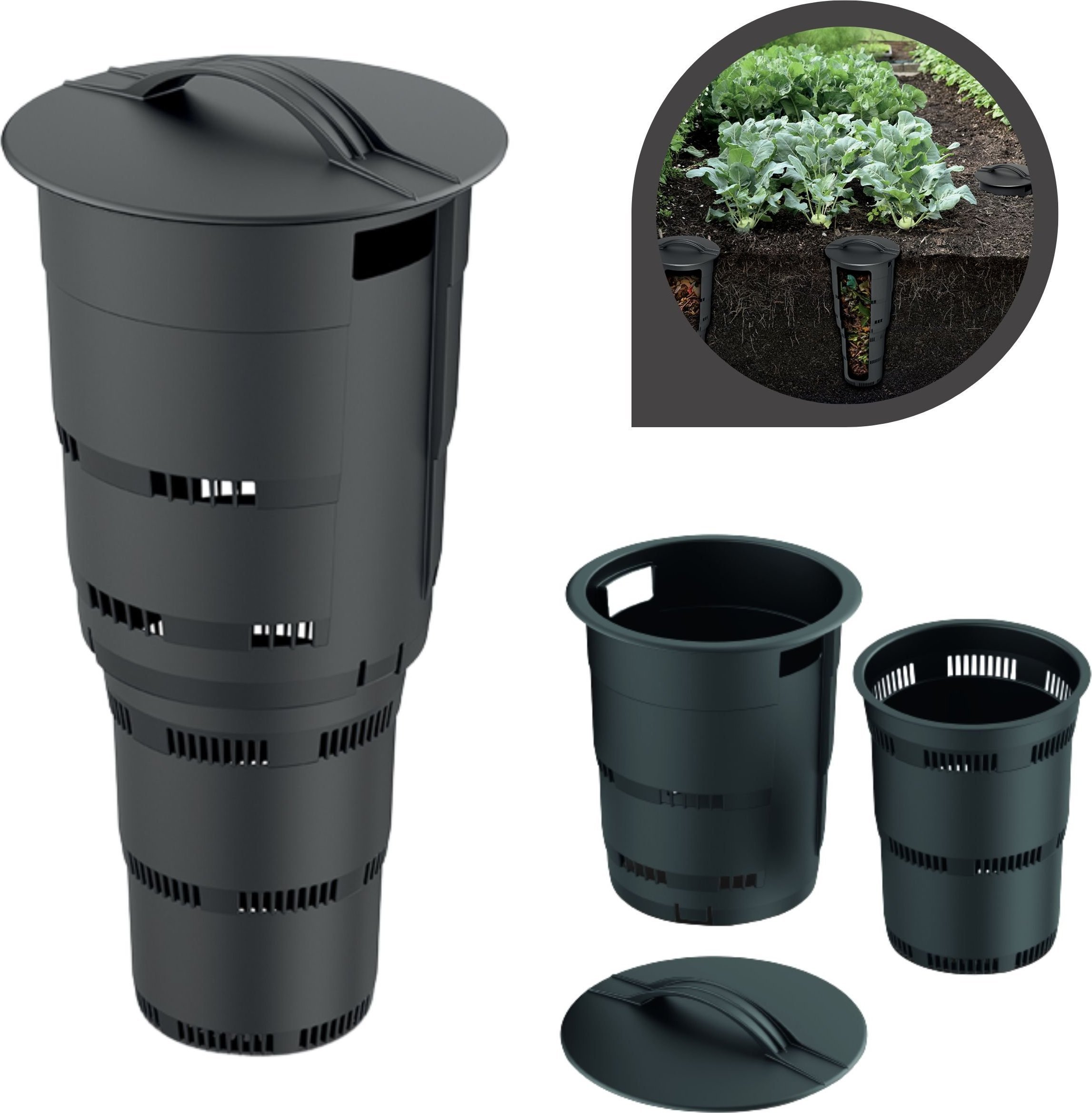фото Компостер підземний Prosperplast Combisoil Black 11L 3-Pieces (ZS-IKUGL-S411X3)