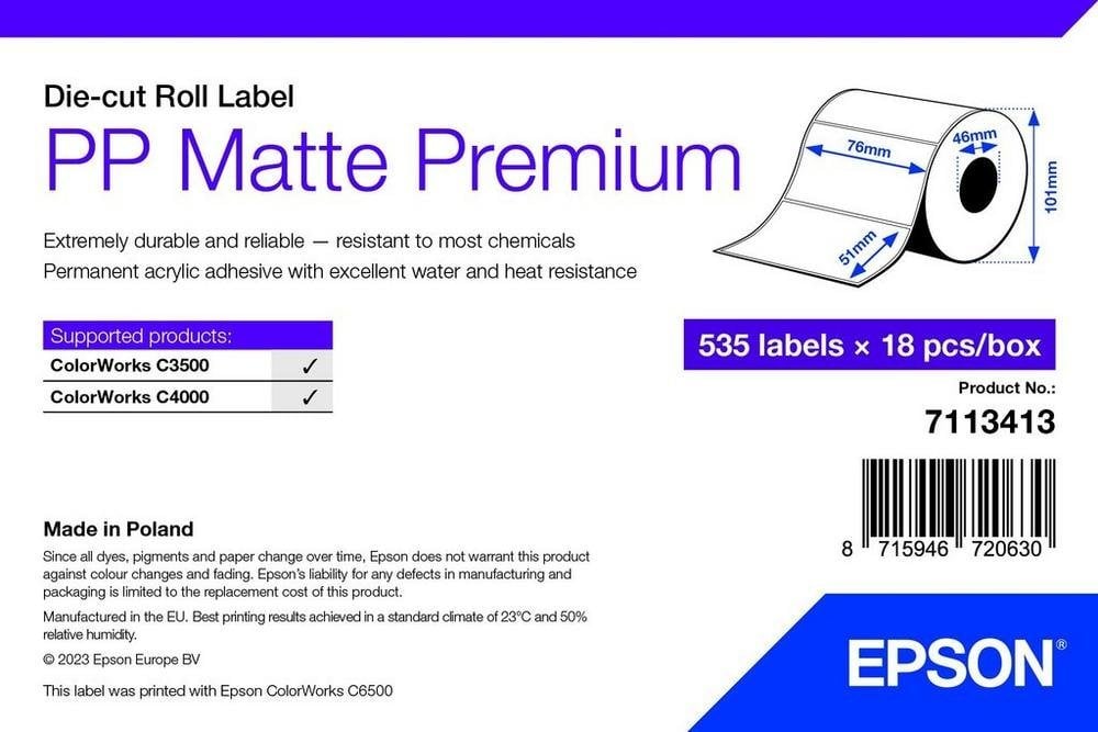 Epson PP MATTE LABEL PREM DIE-CUT/ROLL 76X51MM 535 LABELS