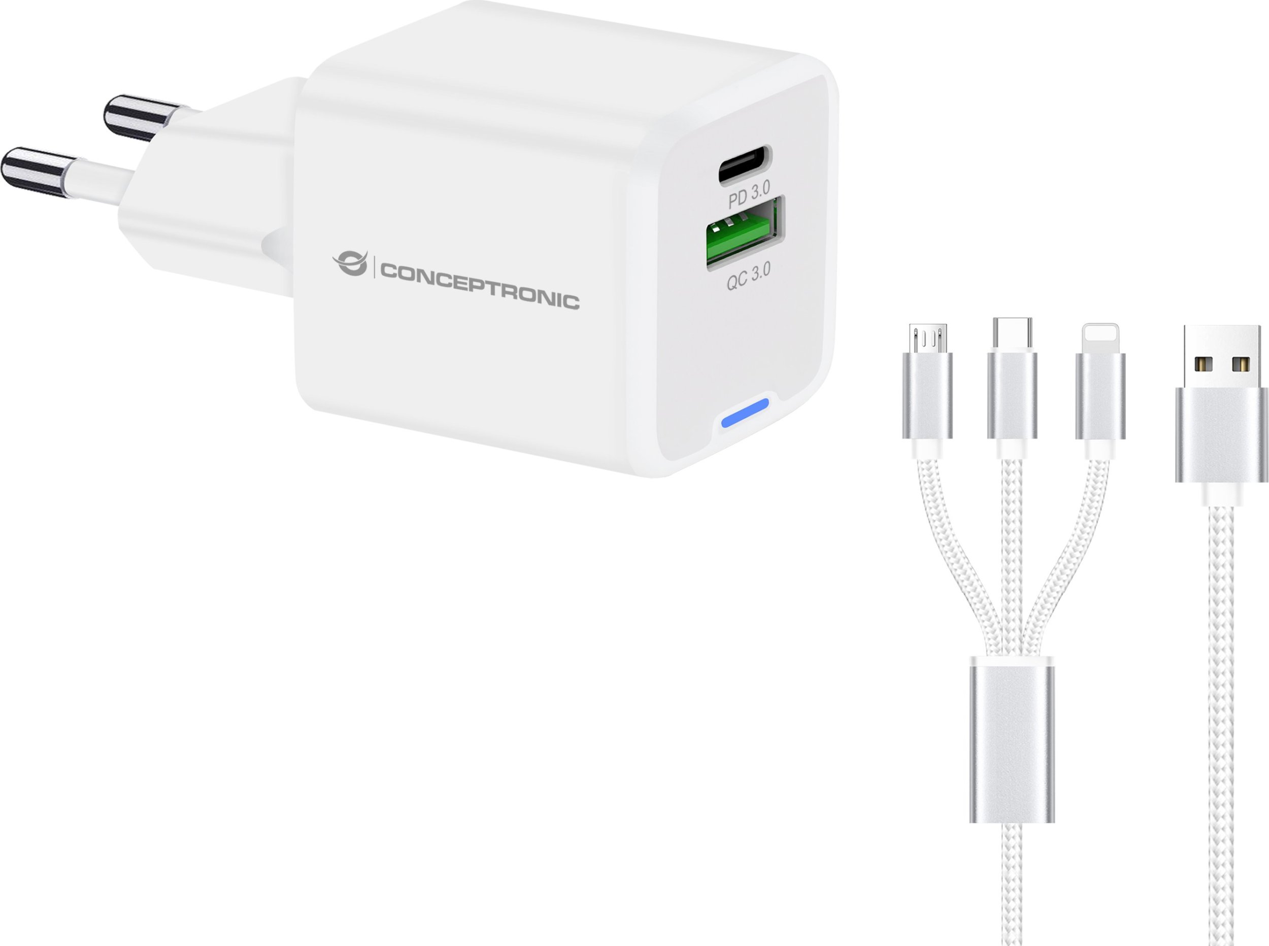 Ładowarka Conceptronic CONCEPTRONIC Ladegerät 2Port  33W,1xUSB-C,1xUSB-A +3-in-1 sw