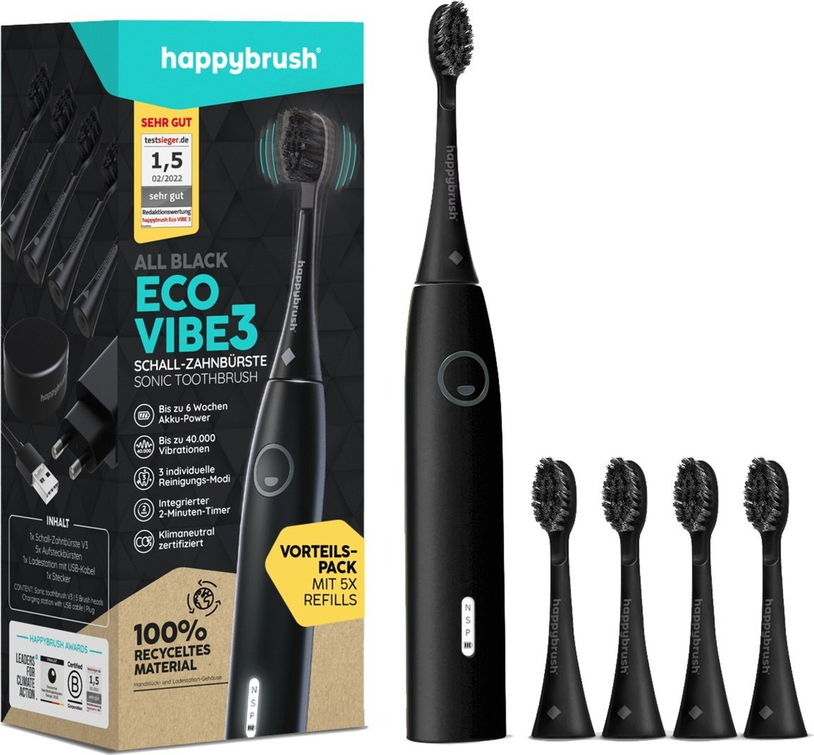 фото Електрична зубна щітка Happybrush Eco VIBE 3 All Black